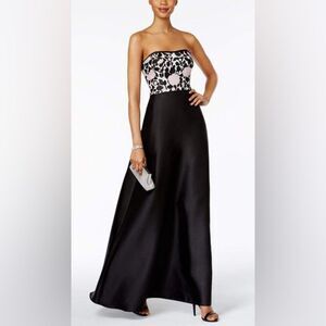 ADRIANNA PAPELL Strapless Black Pink Long Evening Gown Beaded Floral Size 12 New